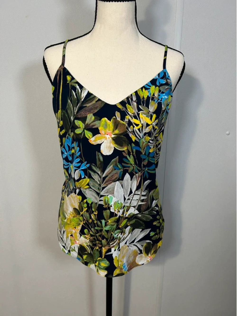 J.Crew Floral Cami Tank Top Size 6 Navy Blue Botanical Print